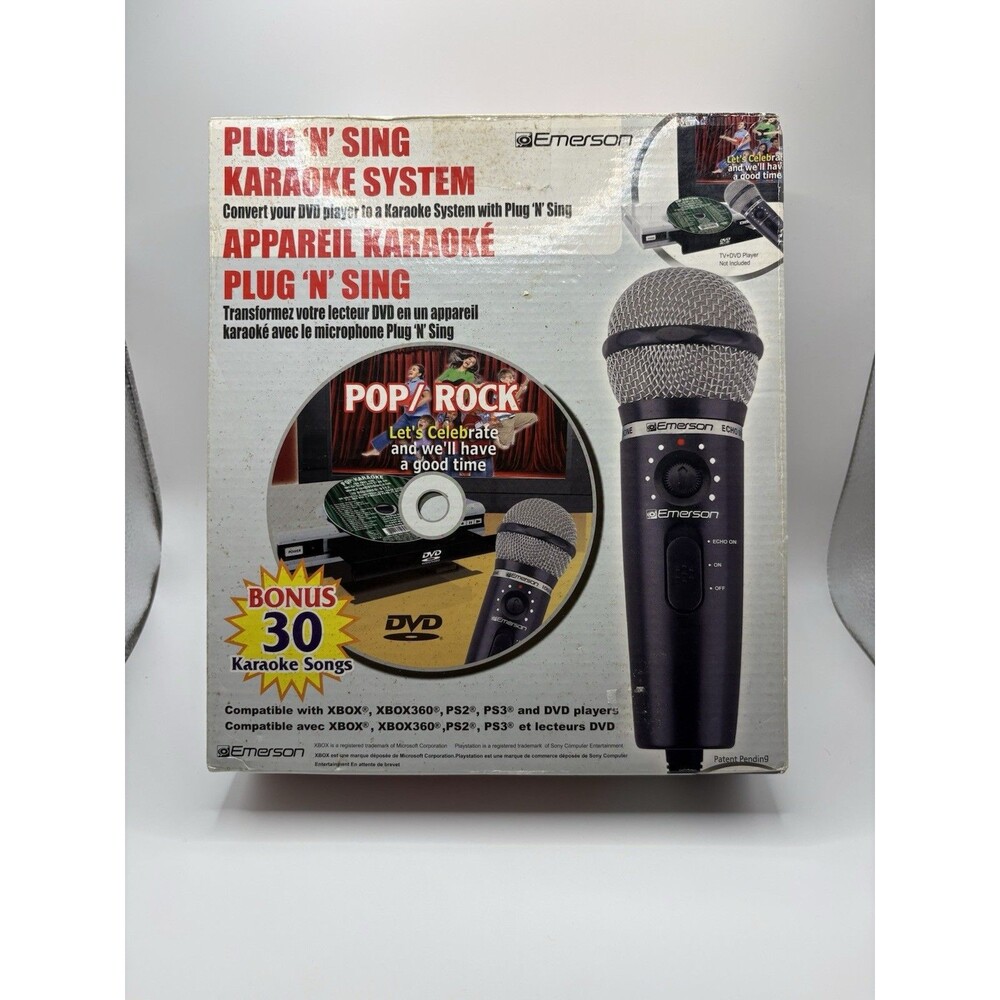 Emerson Plug N Sing Karaoke System 30 Pop Songs DVD XBOX Open Box Never Used